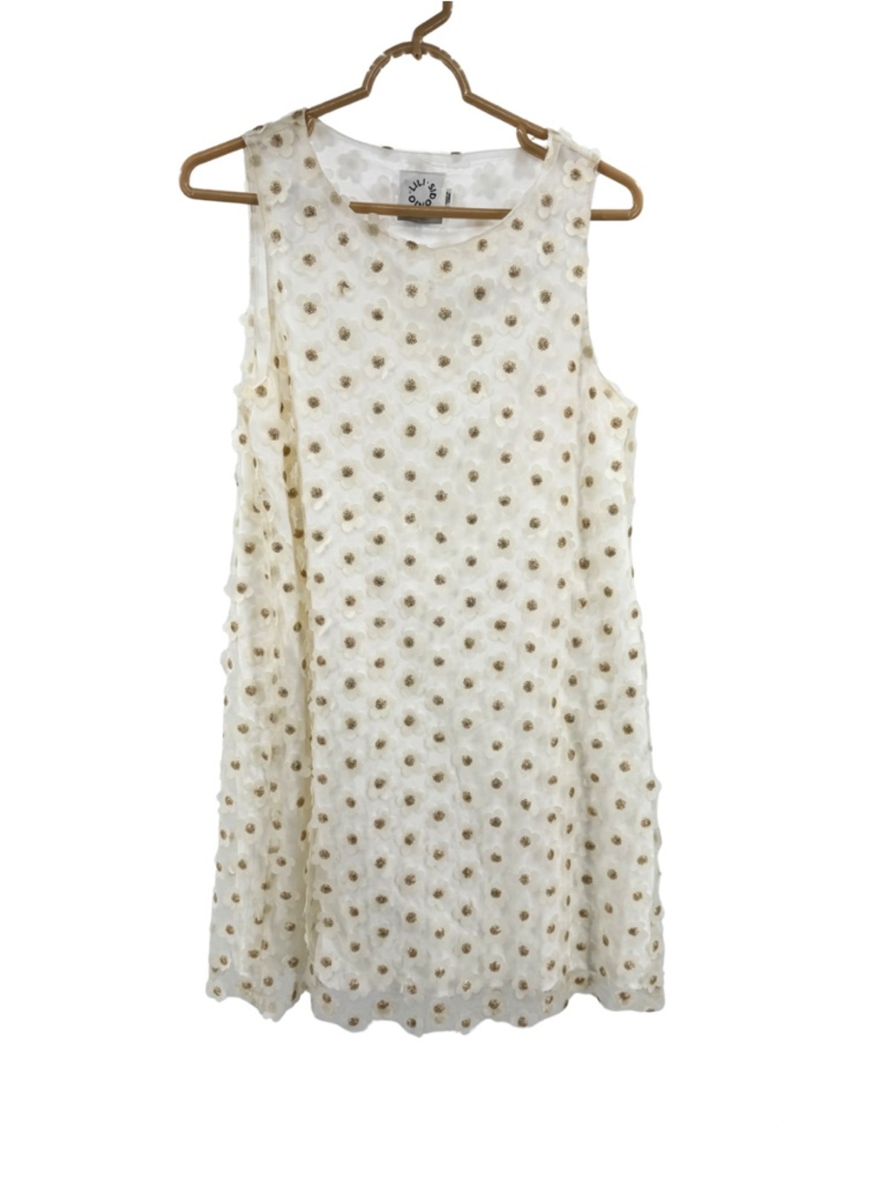 Lili Sidonio cream sheer overlay 3D daisy metallic gold S Mini Dress sleeveless